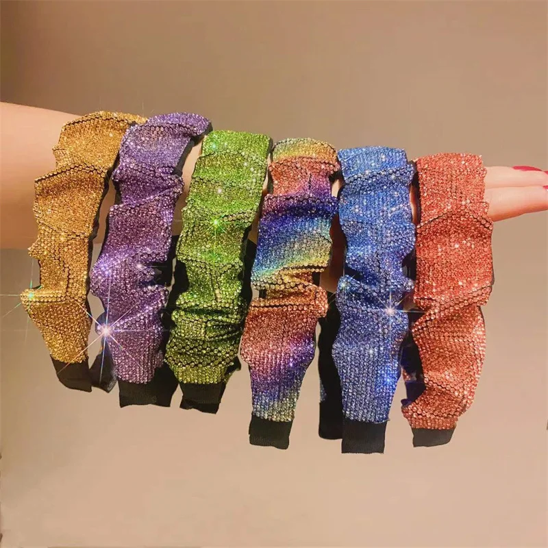 FYUAN 8Style Purple Blue Green Purple Rhinestone Hairbands for Women Velvet Headwear Hair Accessories Jewelry