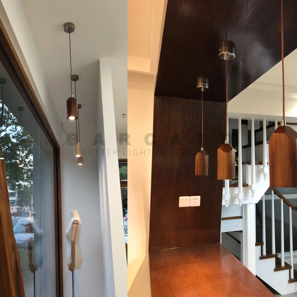 Wood LED Pendant Lamp Dining Room Furniture Hanging Lamp Restaurant Walnut Indoor Lights Beside GU10 LED Living Room Decoration