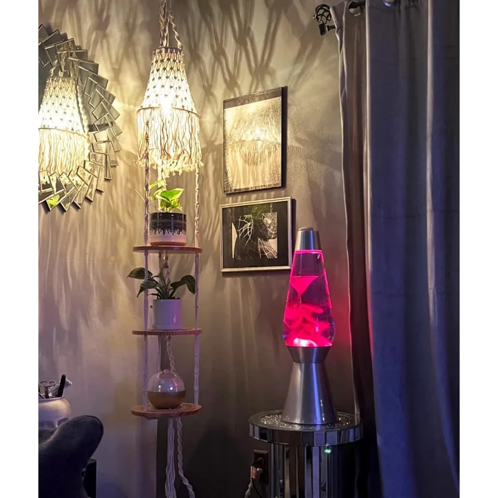Lampada a sospensione Boho plug-in con interruttore dimmerabile, paralume in macramè e scaffale per piante per arredamento bohémien