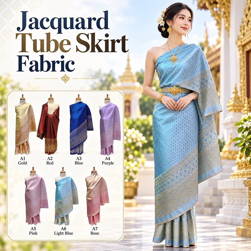 100cm Ethnic Style Jacquard Fabric Southeast Asia Thailand Dai Fabric for Sarong Tube Skirt Dance Stage Costume DIY Sewing