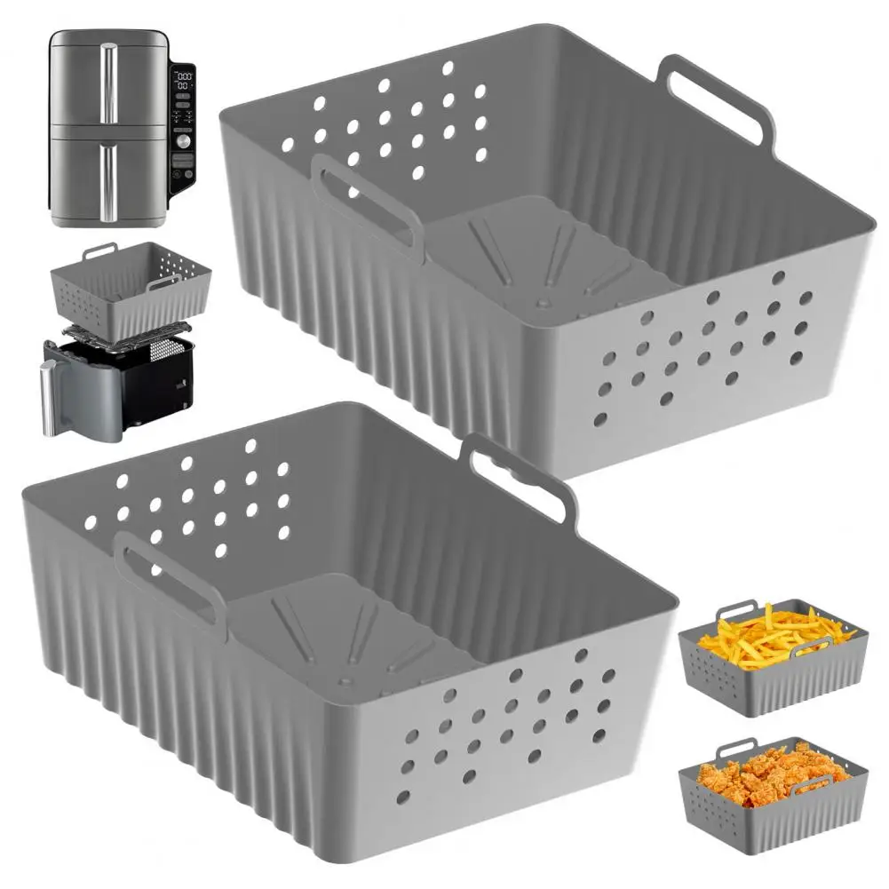 Reusable Air Fryer Liner Silicone Baking Pan for Air Fryer 2pcs Silicone Air Fryer Liners for Ninja Sl401 Double Basket Reusable