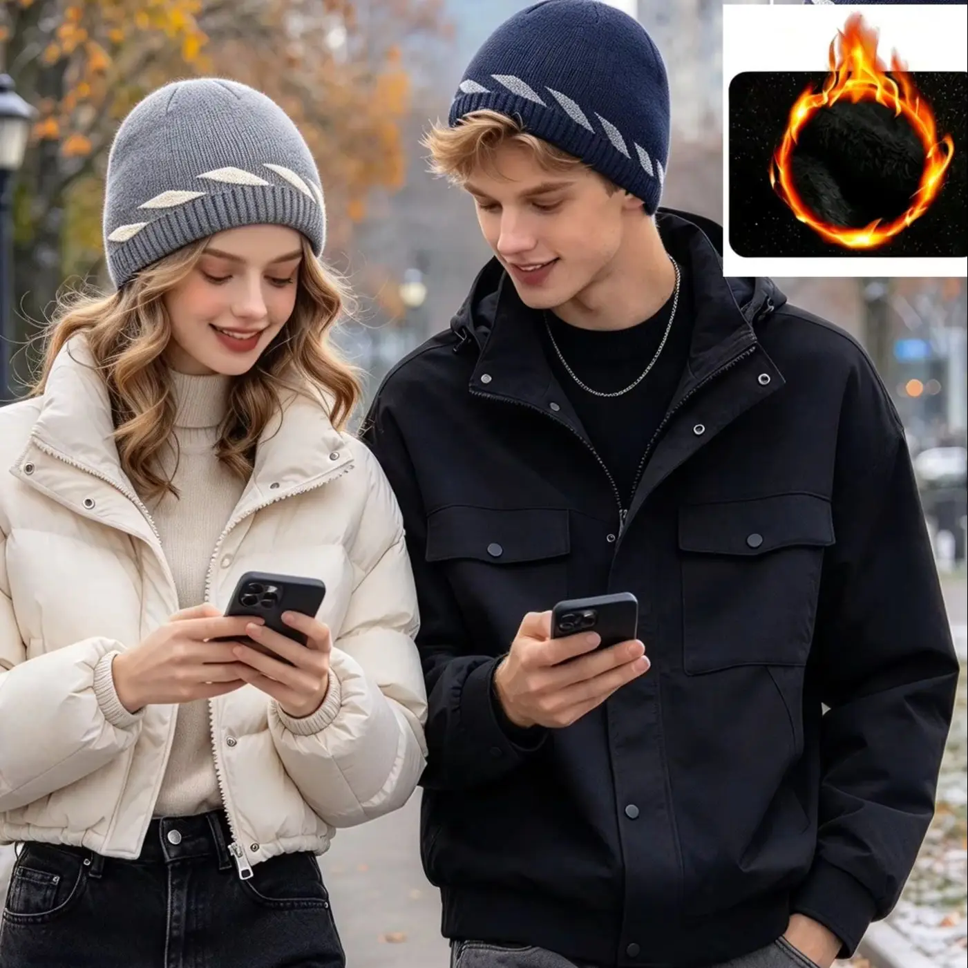 Reflective Knit Hat Safety Beanies Men Women High Visibility Beanie Neon Winter Caps Striped Fleece Lined Warm