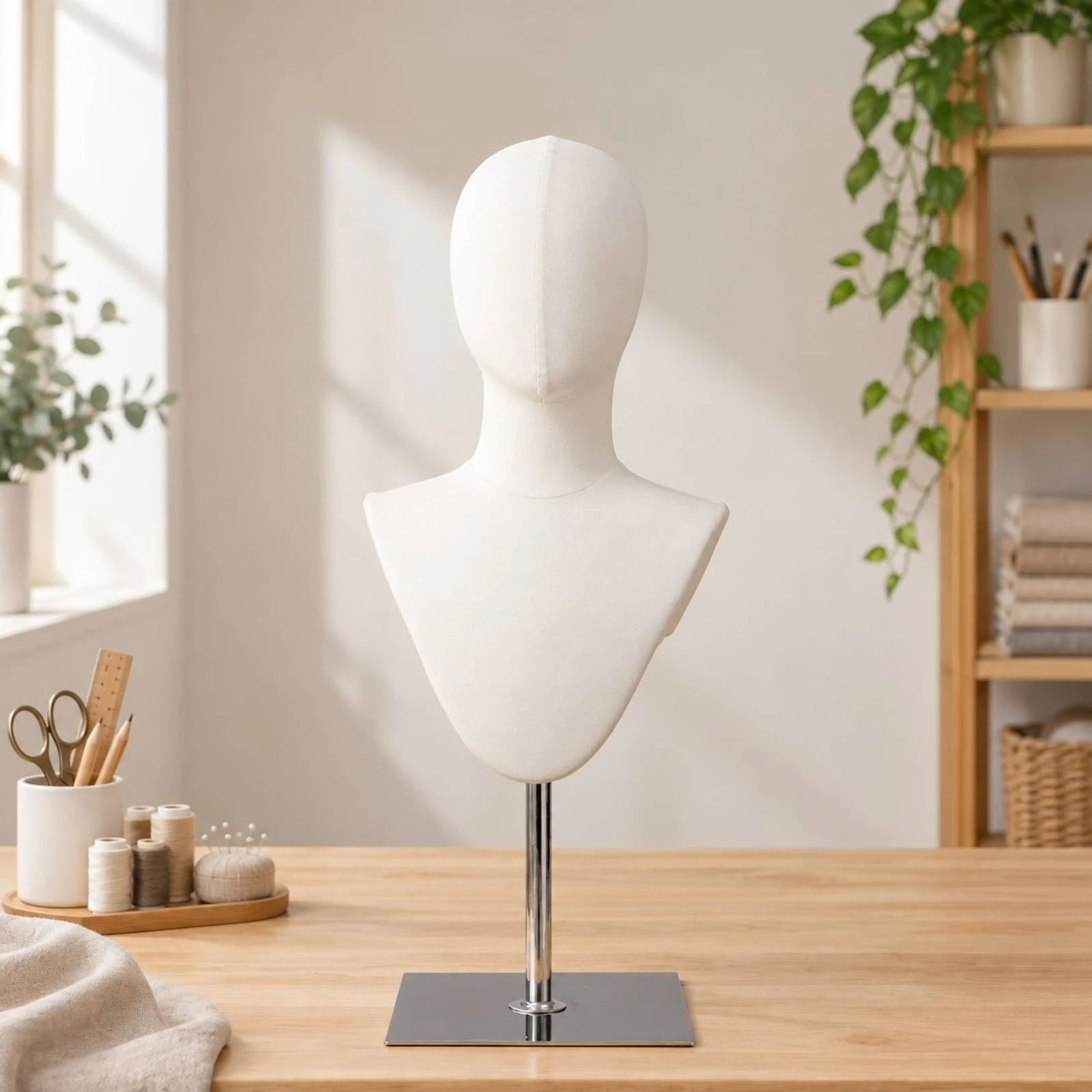 Bust-Style Hairpiece Mannequin with Adjustable Stand Wear-Resistant Linen-Covered Hairpiece Head with Stand Lightweight