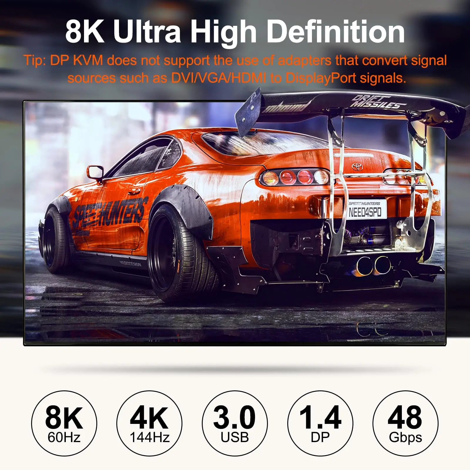 Dual-Monitore USB 3.0 Displayport KVM-Umschalter, KCEVE 8K@60Hz KVM-Switch 2 Monitore 3/4 Computer Share Tastatur Maus Drucker