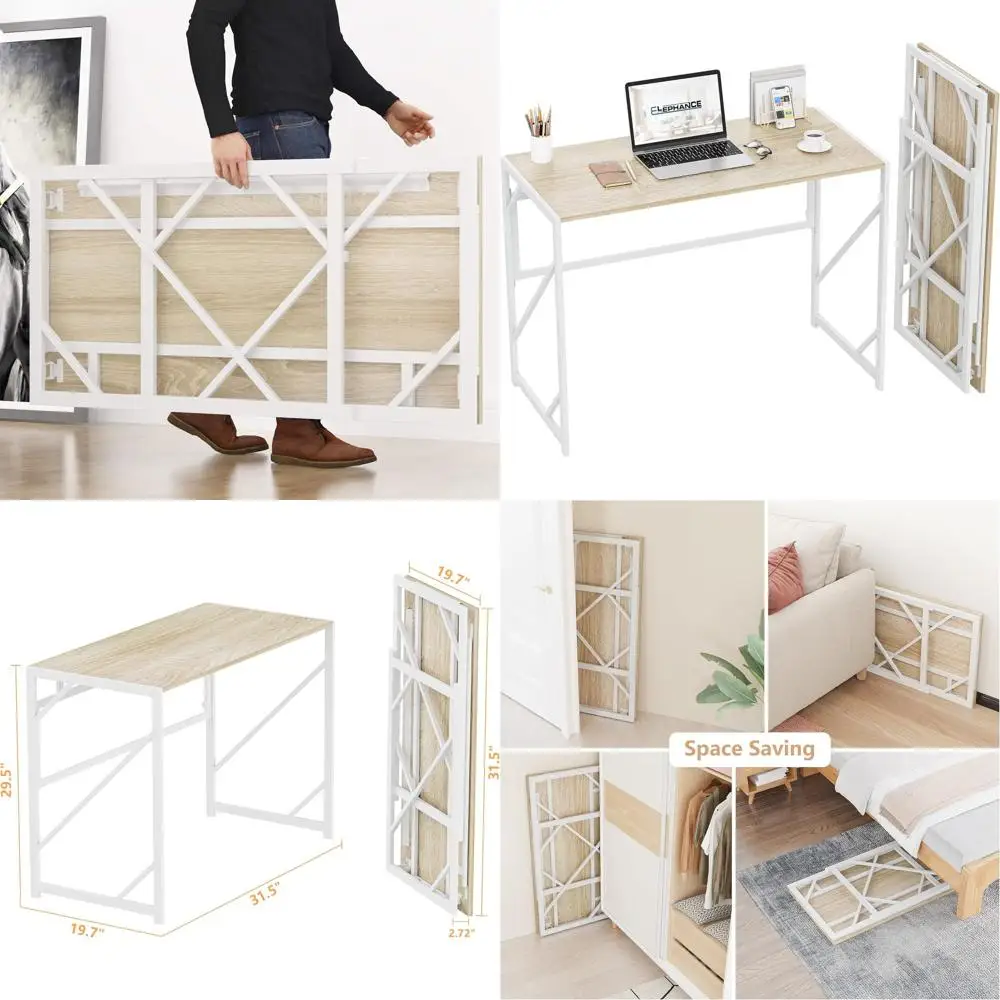 

Folding Desk Writing Computer Desk for Home Office, No-Assembly Study Office Desk Foldable Table for Small Spaces