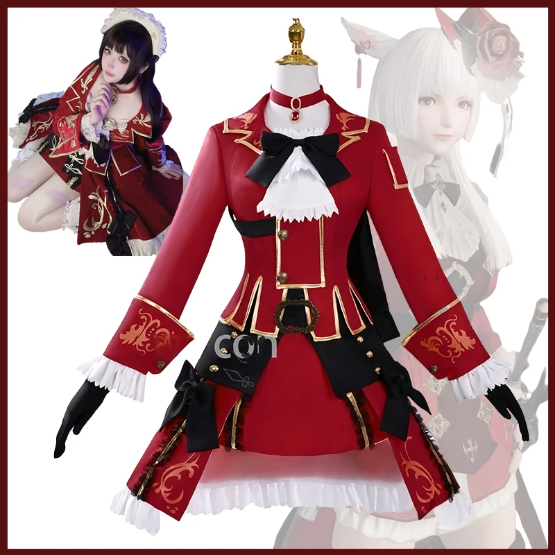 لعبة FF14 فاينل XIV فانتسي Shadowbringers كوسبلاي أحمر كوسبلاي ماج زي مدرسي فستان حفلة الهالوين وعيد الميلاد حسب الطلب