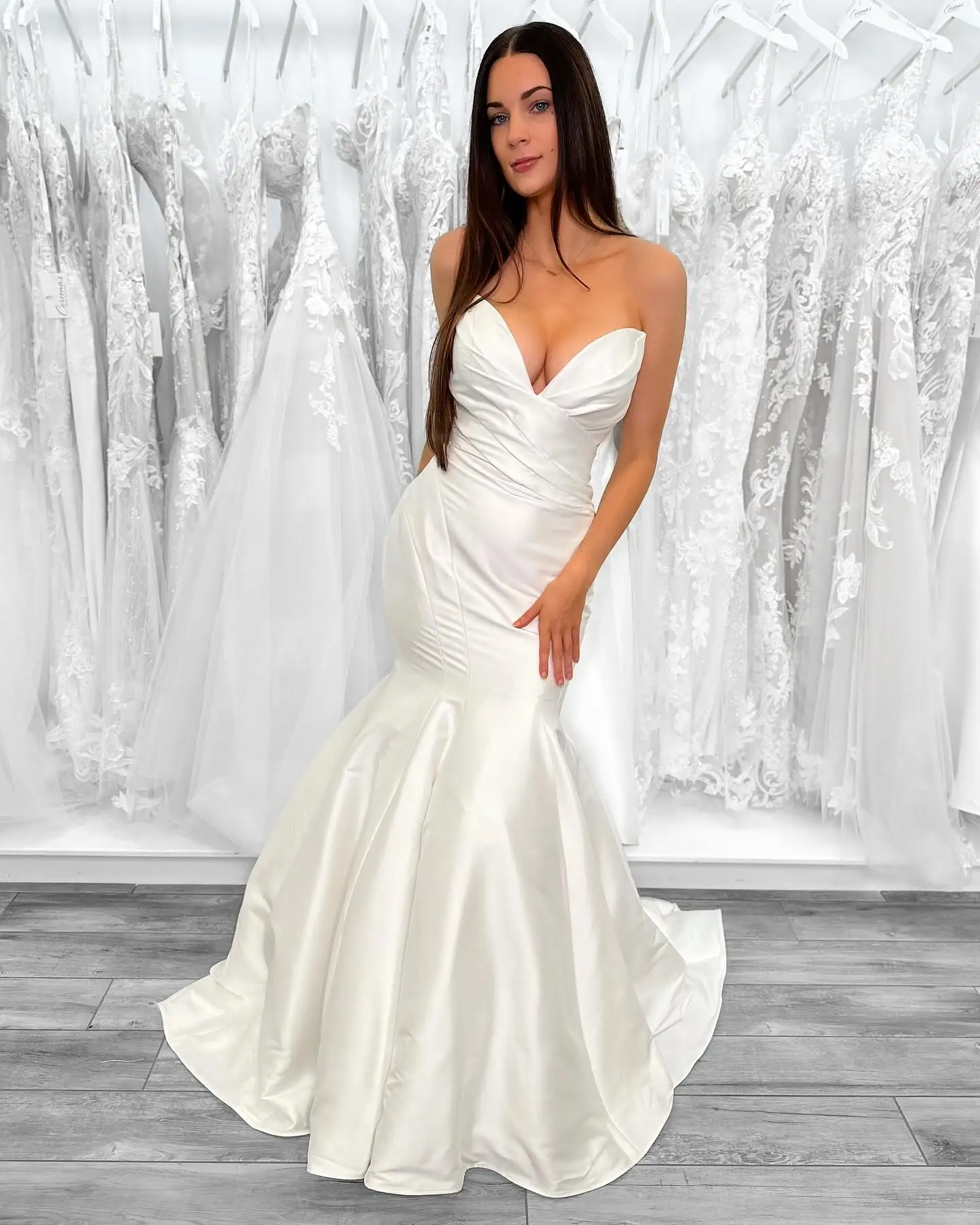 Elegant V-neck High Quality Satin Mermaid Wedding Dresses Sweep Train Custom Made 2024 Vestido De Noival