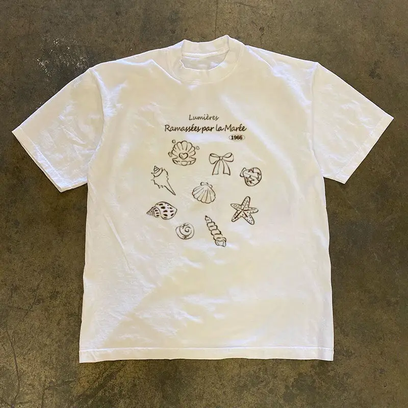Loose Fit Cotton T-Shirt Short Sleeve Double Thread Pure Cotton American Retro Style Couple's Tee for Men And Women