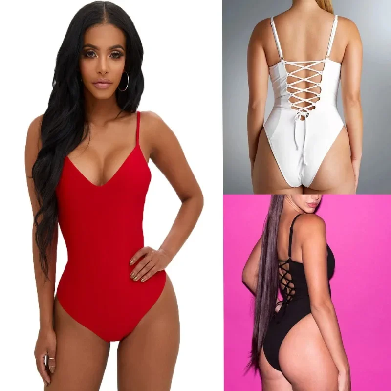 Halter Bathsuits Lace-up Sexy Bodysuits Triangle One-Piece Trend Women One Piece Swimsuits Sexy Bandage Bikinis Swimsuit Bikini