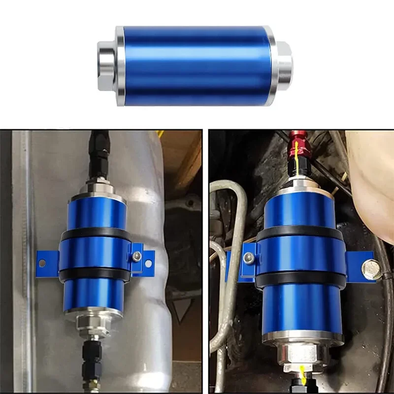 Универсальный металлический линейный топливный фильтр AN6 AN8 AN10 с кронштейном, очищаемый, 30 микрон, синий FF-1046