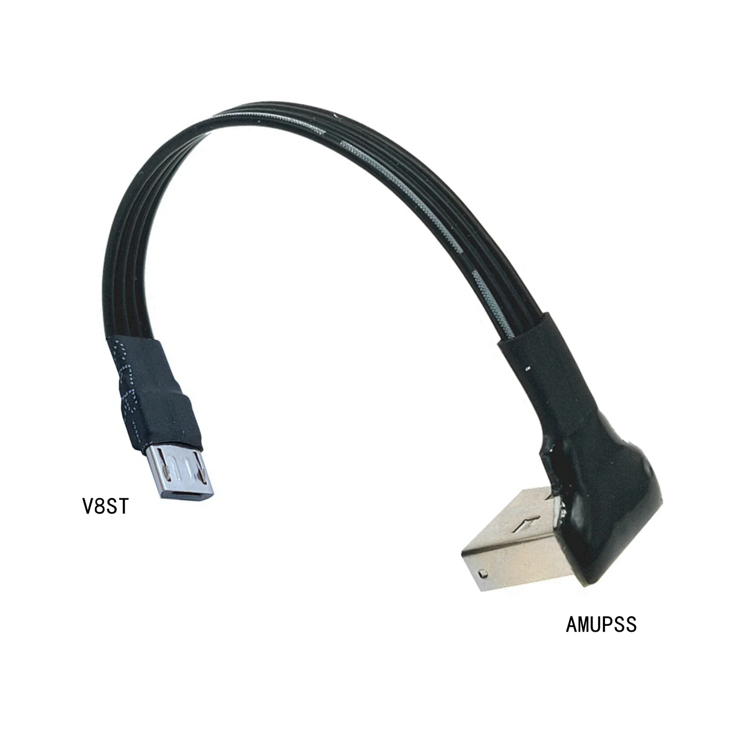 10CM-50CM Super plano Flexible en ángulo 90 grados USB Micro USB macho a ultracorto USB macho Cable conector de carga de datos