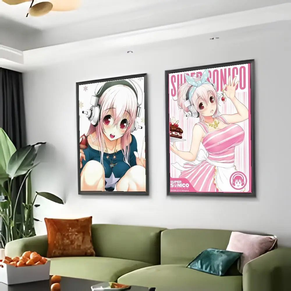 ملصق أنيمي كلاسيكي S-Super S-Sonico Manga عالي الدقة مقاوم للماء ملصق فني: ديكور جداري جمالي شريط منزلي والمزيد