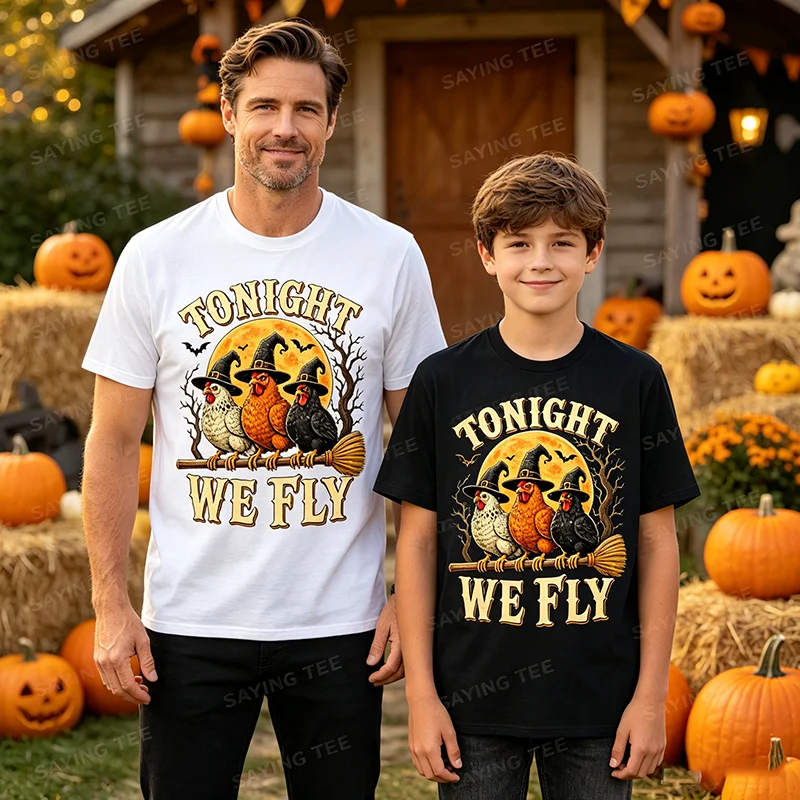Heute Nacht fliegen wir, lustiges Hühner-T-Shirt, gruselige Saison, Bauernhof, Halloween-T-Shirt, Y2k-Humor, Bauern-Halloween-Partykleidung, grafische Bekleidung, Geschenke – Detail 4