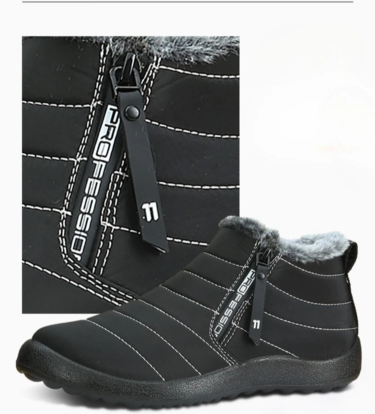 Herren Winter Schneestiefel mit Seitenreißverschluss, wasserdicht, warm, mit Fleece gefüttert, knöchelhoher Stiefel, rutschfest, Outdoor, Freizeit, Baumwollschuhe – Detail 4