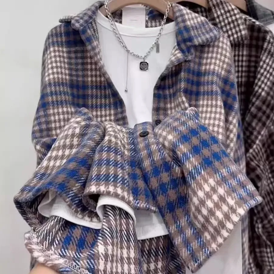

Женская свободная демисезонная куртка в клетку в винтажном гонконгском стиле, корейская версия, для осени и зимы, с эффектом стройности