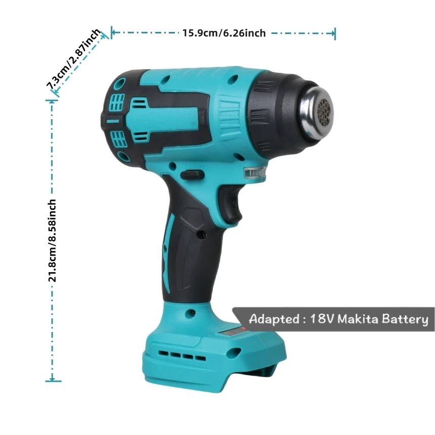 YIKODA 18-21V Electric Cordless Handheld Heat Gun with 3 Nozzles For Makita 18V Battery Power Tools