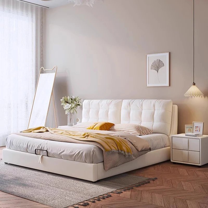 Modern Nordic Bed Double Storage Nordic Headboards Bed Wood Bedroom Upholstery Somieres Y Marcos De Cama Bedroom Furniture