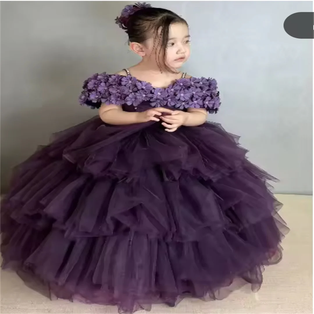 Flower Girl DressGirls Dress Girl Birthday Puffy Princess Dress Gorgeous Little Host Piano Performance Flower Children