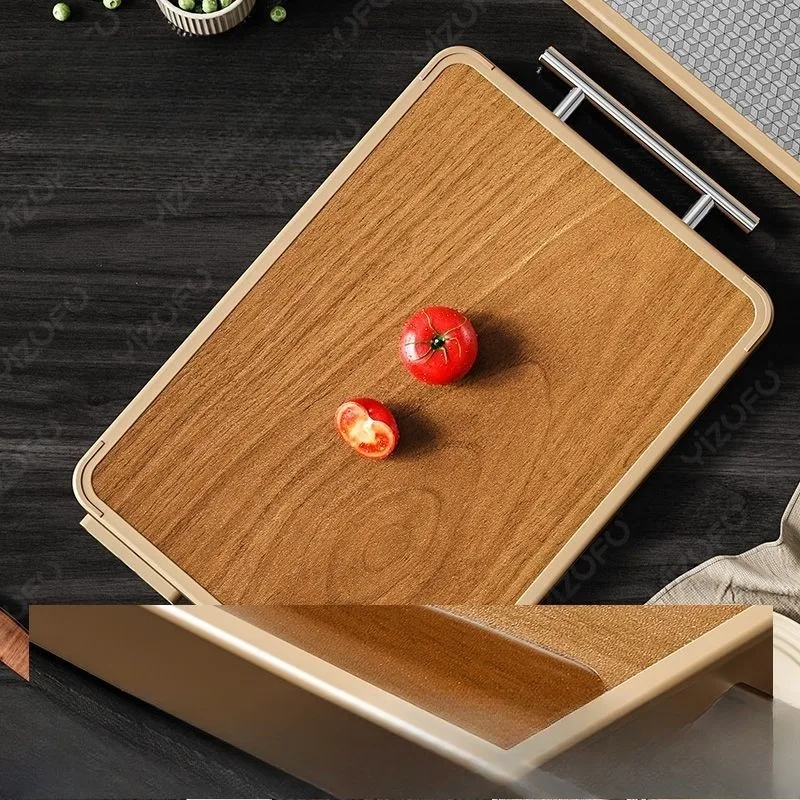 Kitchenware Bamboo Double-sided Stainless Steel Cutting Board Block Wood Antibacterial Multifunctional Cutting Board with Handle