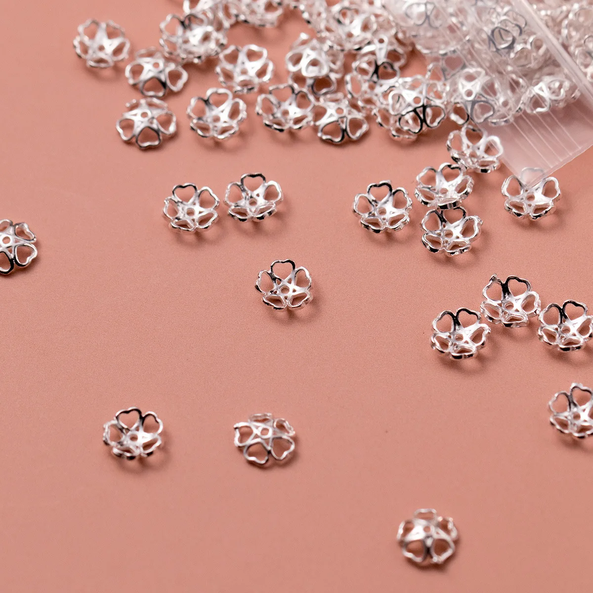 

10 шт./лот, стерлинговое серебро 925 пробы, полые сердечки, цветы, колпачки из бисера, 6 мм, серьги, браслеты, бисер, ювелирные изделия, концевые прокладки, сделай сам, декор, поделки