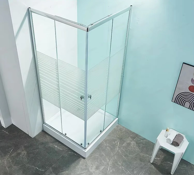 With frame cross pattern tempered glass shower door hotel home square aluminum alloy shower room