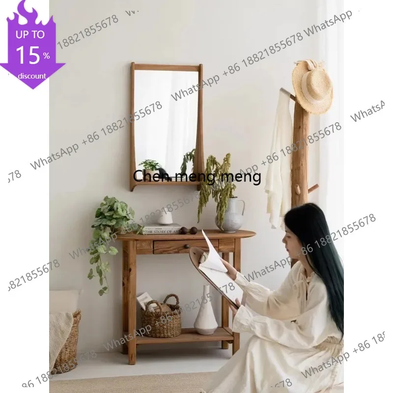 G153 Retro Solid Wood Creativity Simplicity Home Use Bathroom Wall-mounted Mirror Bedroom Mirror With Storage Rack Makeup Mirror