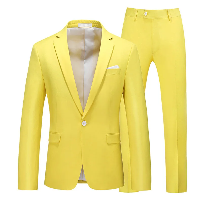 LH129 Men's two-piece suit one button solid color hollow