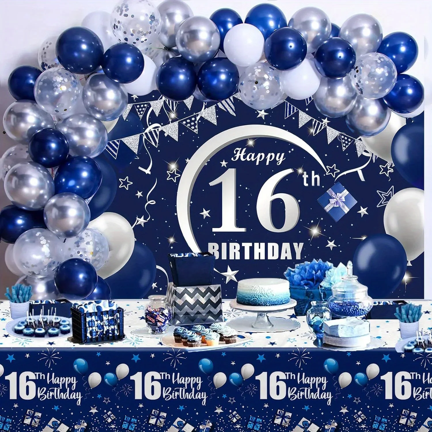108-Ballon-Set mit marineblauem Geburtstagsthema, geeignet für Innen- und Außendekoration, Jahrestag, Abschlussfeier und Hochzeit, Geburtstag