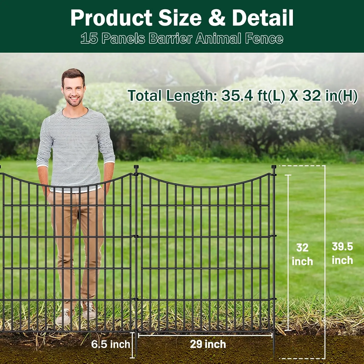 Decorative Garden Fence Outdoor Yard No Dig Dog Fence Gate Panels Metal Wire Animal Barrier Rustproof Temporary Edging Stakes