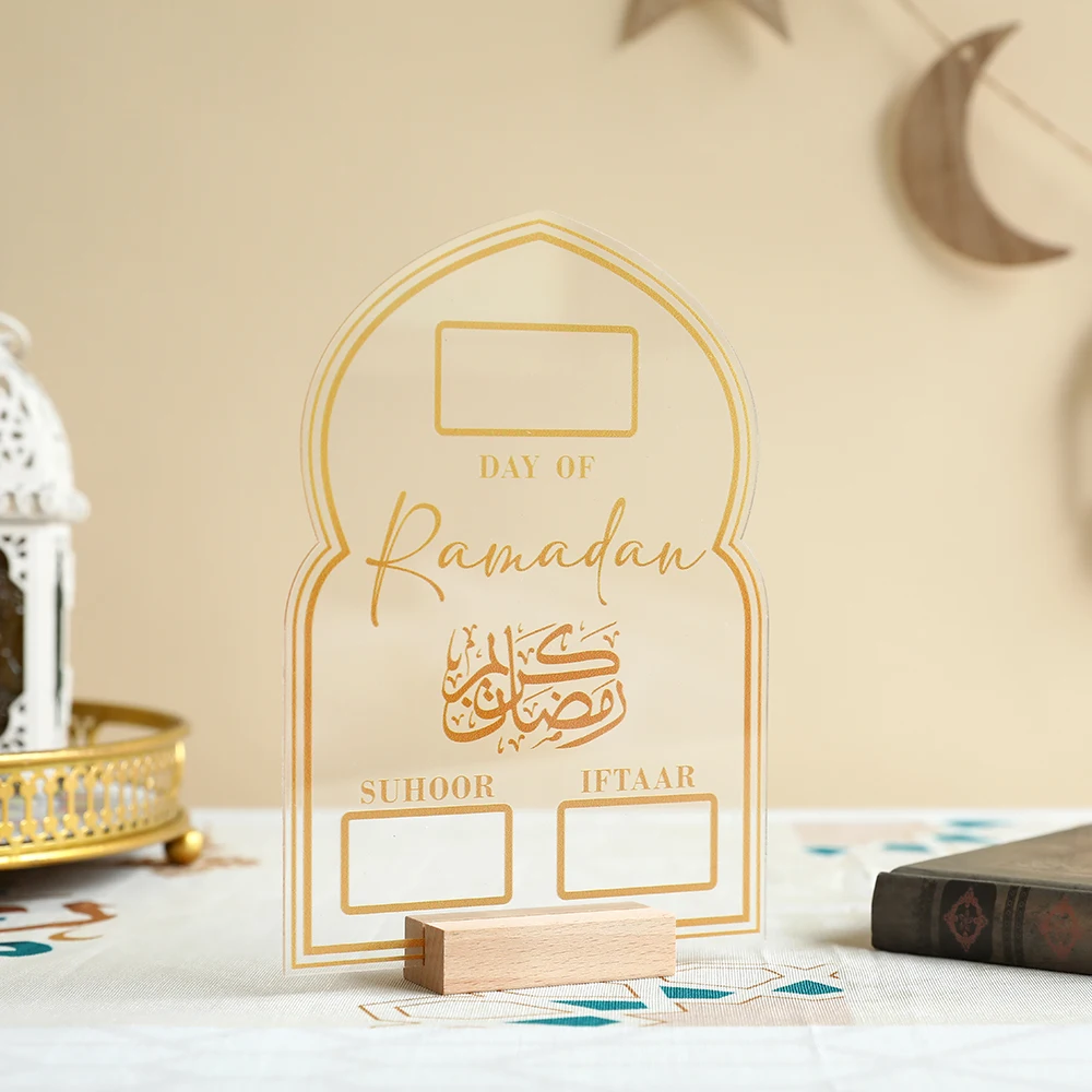 Acrylic Ramadan Calendar Board Wooden Base Table Ornament Eid Mubarak Advent Day Suhoor Iftaar Countdown Gifts Home Decor 2025