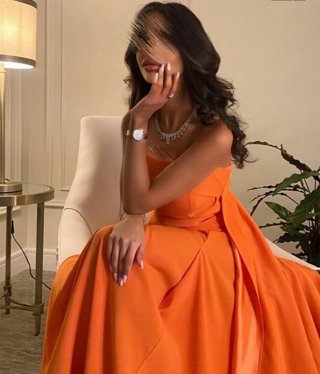 Elegant Long Orange Satin Evening Dresses A-Line Floor Length Zipper Back Pleated Prom Dress Pleated for Women 2023 Summer