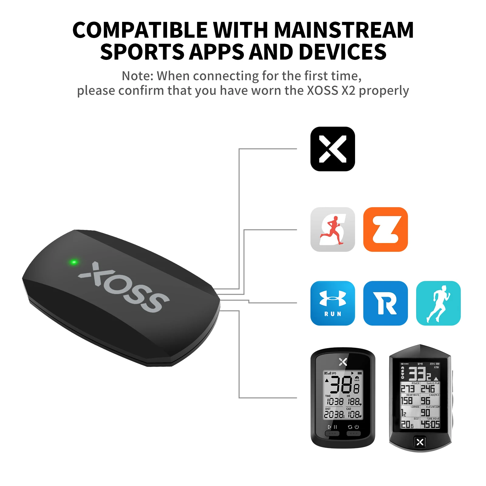 XOSS X2 Chest Strap Heart Rate Sensor Monitor VORTEX ANT+ Wireless Health Fitness Smart Bicycle Bike Speed and Cadence Sensor