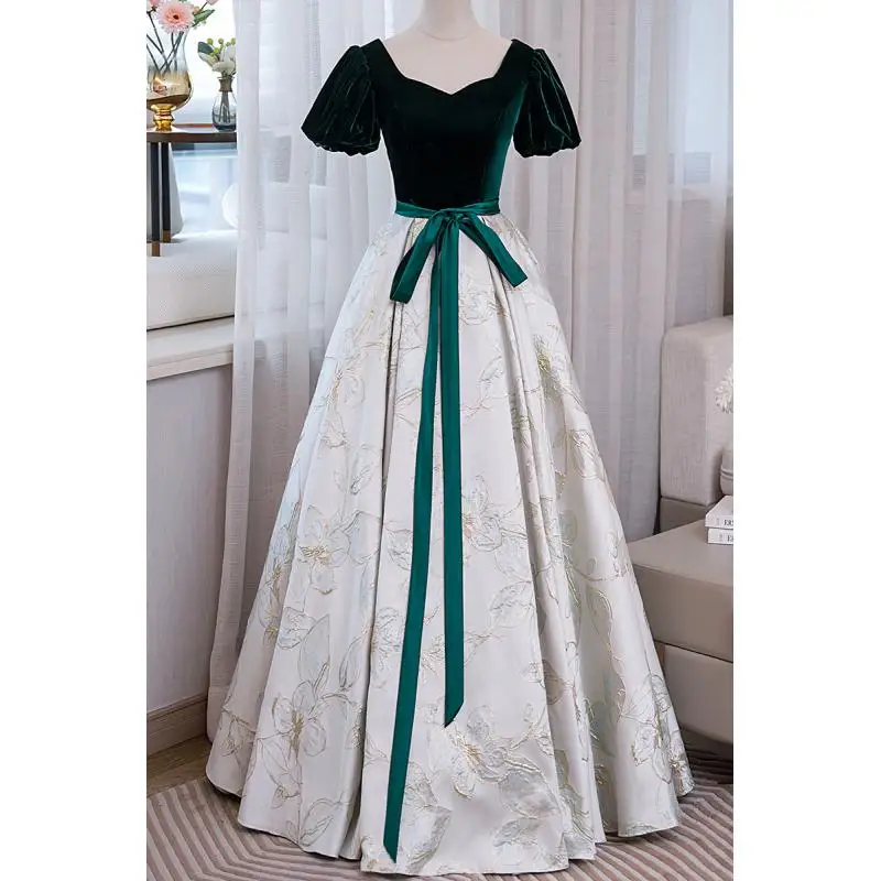 Temperament Fluffy Dress Evening Gown With Floral Patchwork High-end Performance Costume Dress Customized