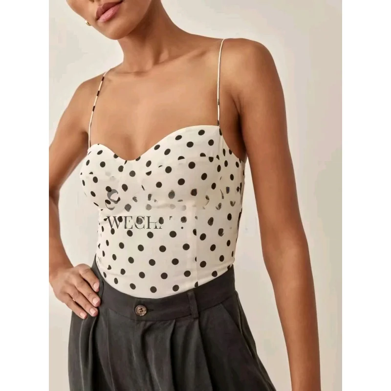 

Spring New Sweet Polka Dot Print Sexy Slimming Small Strap Top Women's Faionable Versatile Clothing ort Length Polyester ...