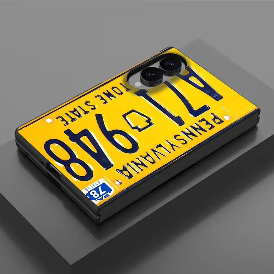 Retro Car License Plate Luxury Phone Cover Case for Samsung Galaxy Z Fold 8 ZFold8 ZFold Wide Z Fold8 Wide