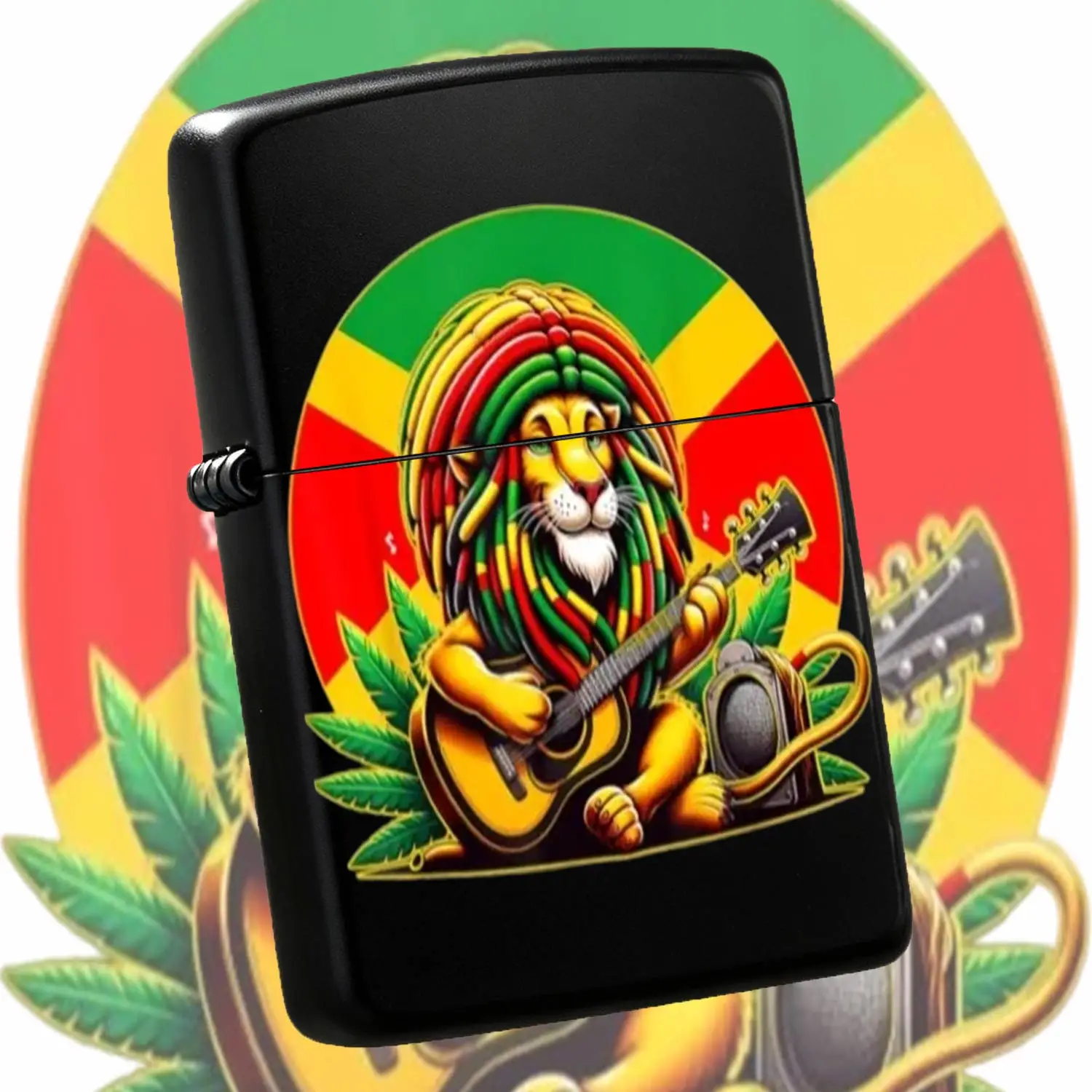 Rasta Reggae Lion Guitar Design Lighter, Cool Rastafari Red Yellow Green Striped Dreadlock Lion Pattern, Portable Decorative Lighter For Outdoor Camping Travel Daily Use, Unique Reggae Culture Themed Gift Forlovers Rast A Humorous And Inter