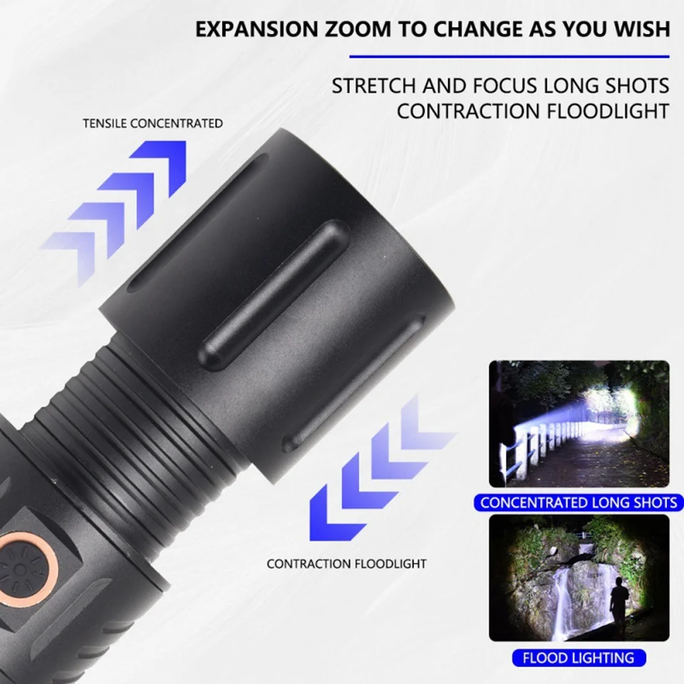 Portable Strong Light Spotlight Long Range LED Flashlight Charging High Power Torch Built-in 3*18650 Lithium Batteries