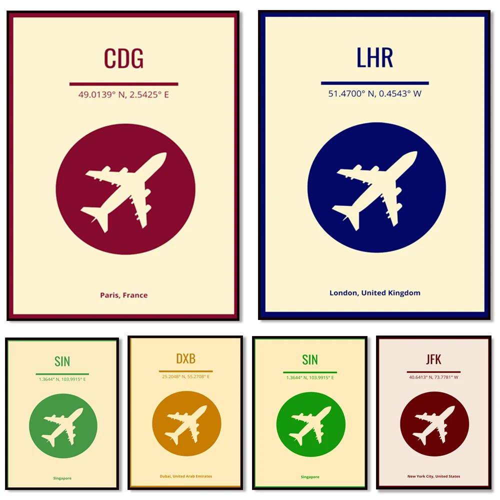 Airport Code Minimalist Travel Prints Canvas Painting Living Room Home Decoration Frameless Wall Painting