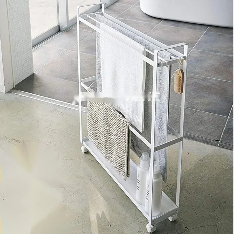 

Simple Modern Bathroom Shelf - Waterproof Storage Organizer Mobile Towel Rack Floor Cart Space-Saving , Bath Essentials Holder