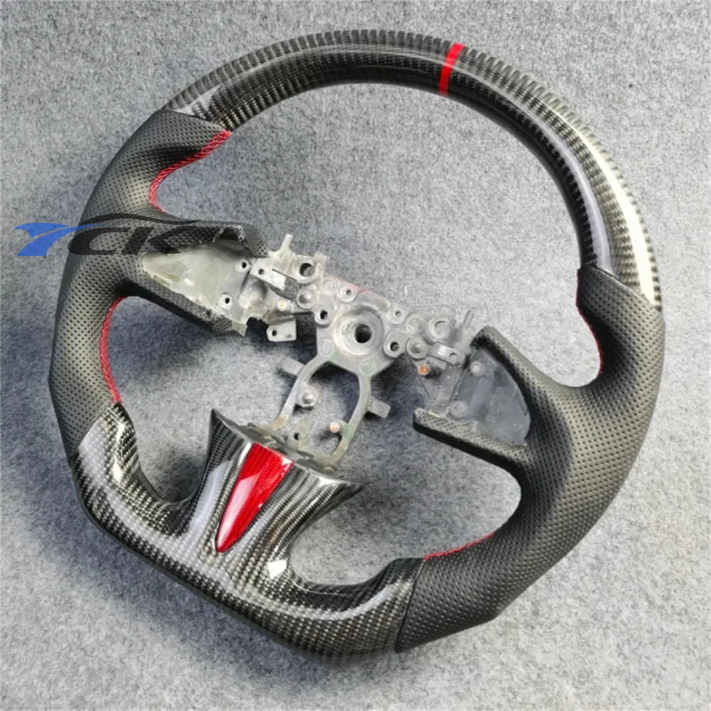 Volante personalizzato a strisce rosse in pelle nera in fibra di carbonio per accessori auto In-finiti Q50 2013 2014 2015 2016 2017