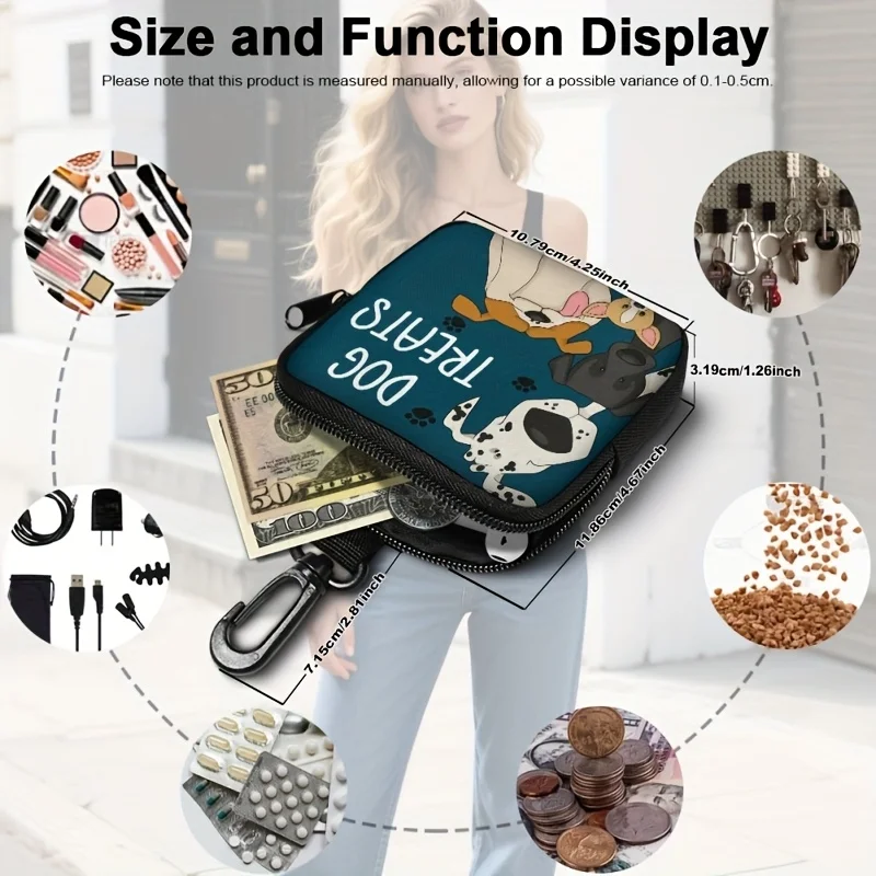 1Pc New Portable Dog Treat Pouch With Zipper Closure,Single-Sided Printing,Transparent Side,Essential Dog Walking Accessory