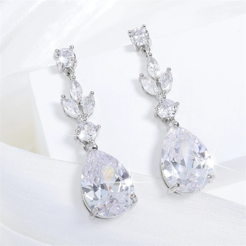 ZAKOL Fashion Water Drop AAA Cubic Zircon Leaf Dangle Earrings for Women White Color Wedding Jewelry Factory Wholesale EP4004