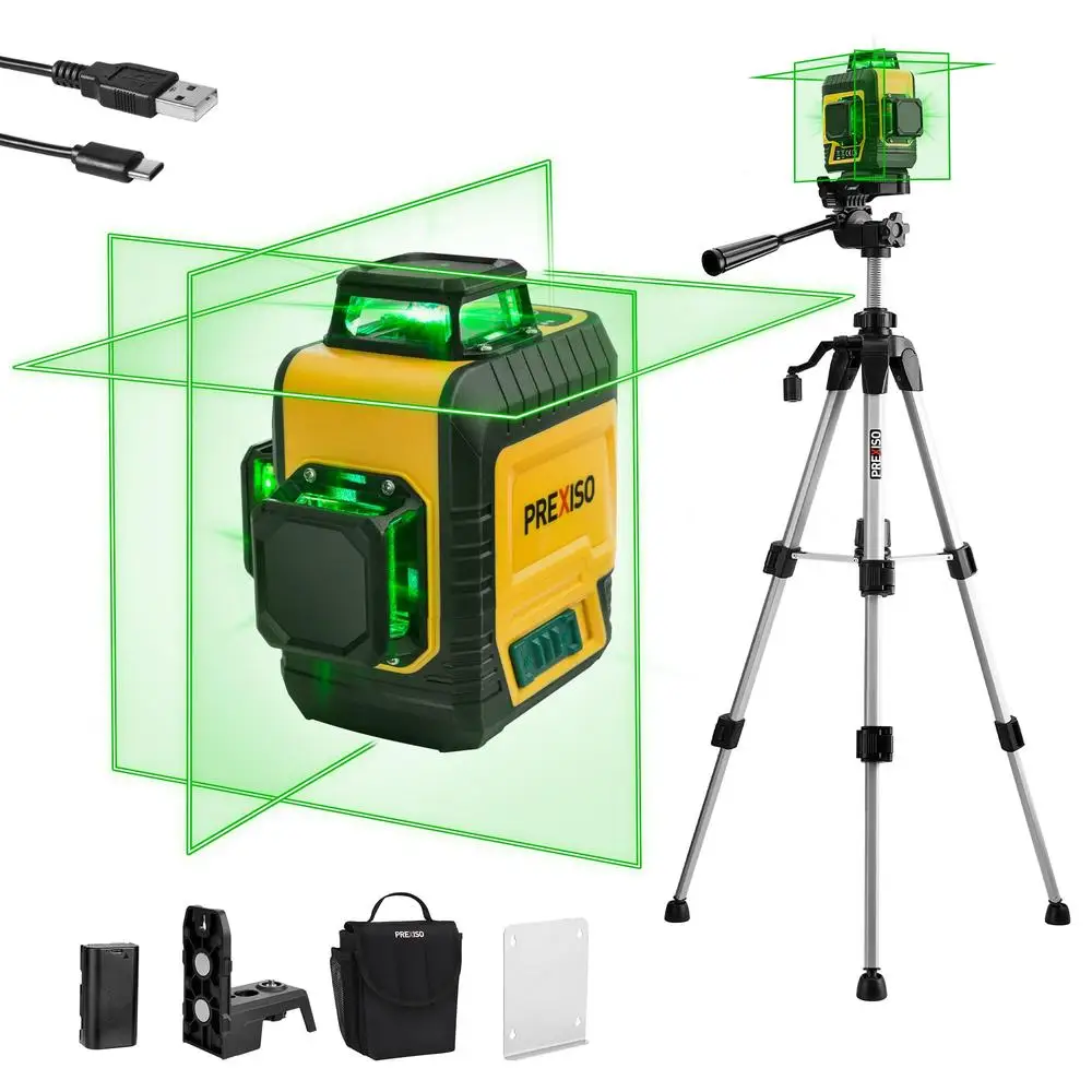 3 x 360° Green Beam Laser Level with Tripod Rechargeable 82Ft Cross Line Leveler Construction Self Leveling Magnetic Bracket