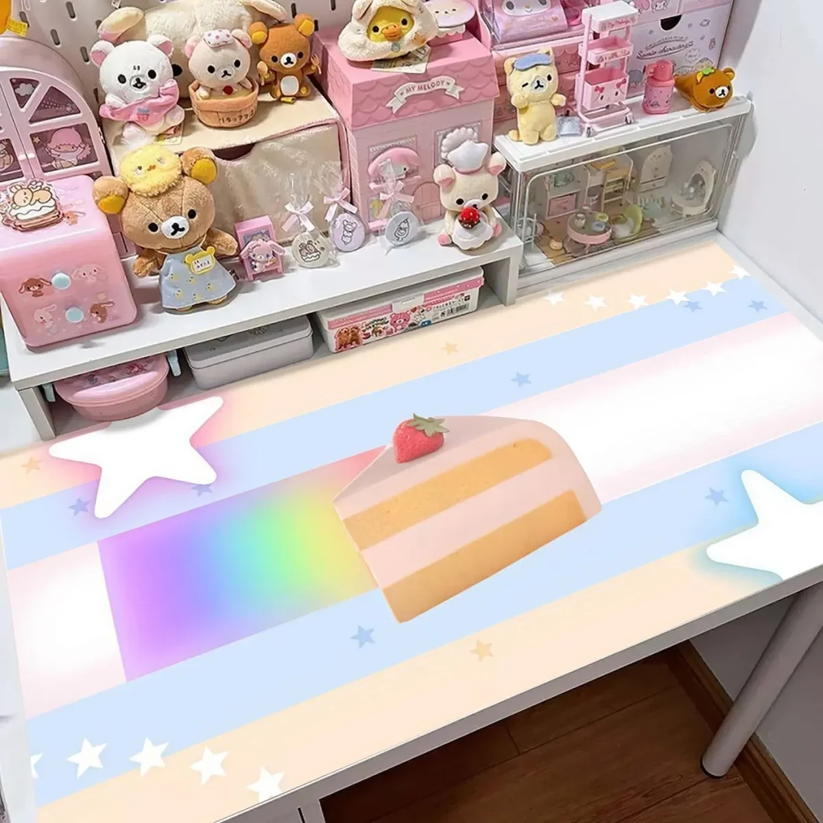 

Leather Desk Pad Protector Cake Feet Star Colorful Y2K Mouse Pad Office Desk Mat Waterproof Non-Slip PU Desk Blotter Pad