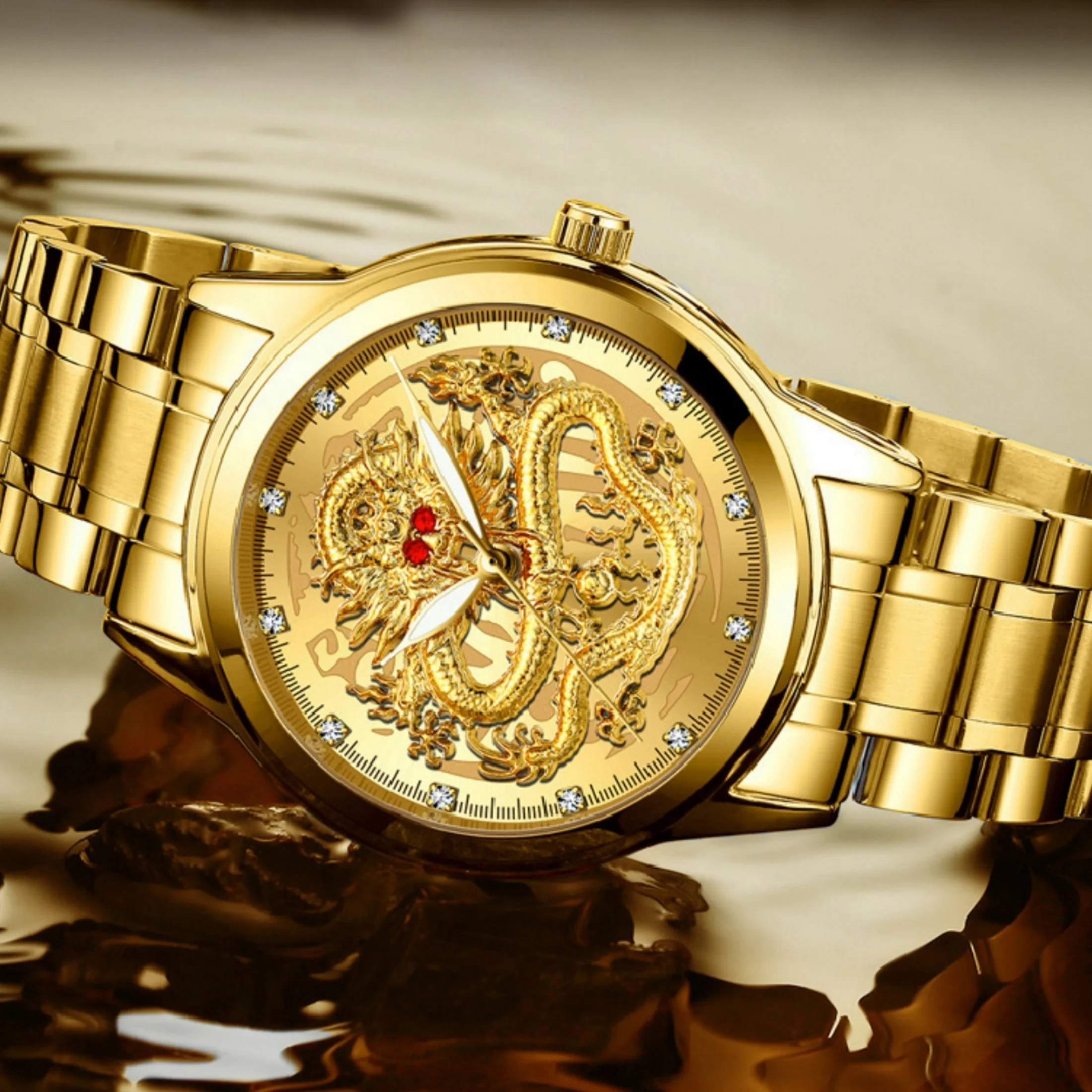 2Pcs/Set Couple Watch Fashion Dragon Phoenix Watch Back Light Water-Resistance Luxury Men Women Quartz Watch Valentine's Day Gif