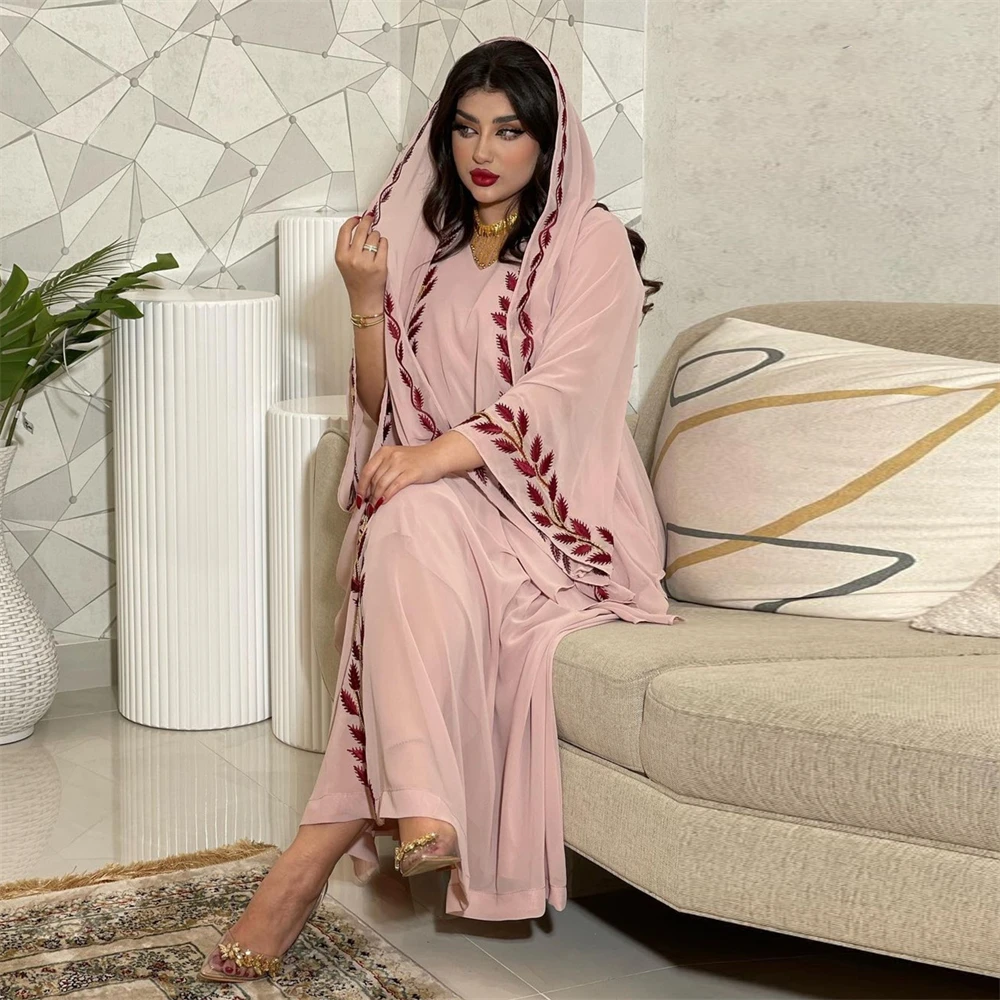 

Muslim Sets Embroidered Abaya with Matching Scarf Dubai Saudi Arabic Dress Islamic Clothing Ramadan Eid Party Evening Jalabiya