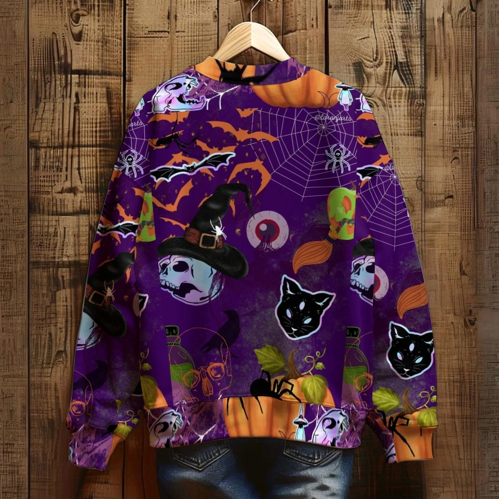 Purple Unisex Sweatshirt Halloween Elements For Women and Men Sweater Plus Size Tops Hoodie Y2K Long Sleeves Punk Style