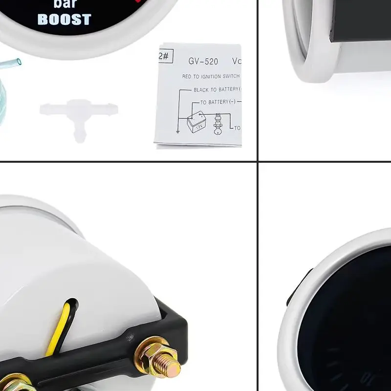 Universal 12V Auto Car 52mm Smoke Len Pointer Boost Gauge -1~0~2 BAR Turbo Boost Meter White LED PSI Turbo Pressure Gauge