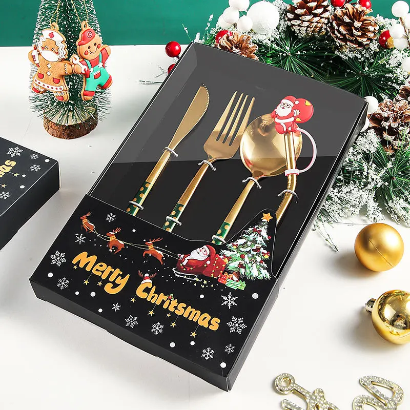 

Creative Christmas Stainless Steel Cutlery Set Gold Straws Gift Box