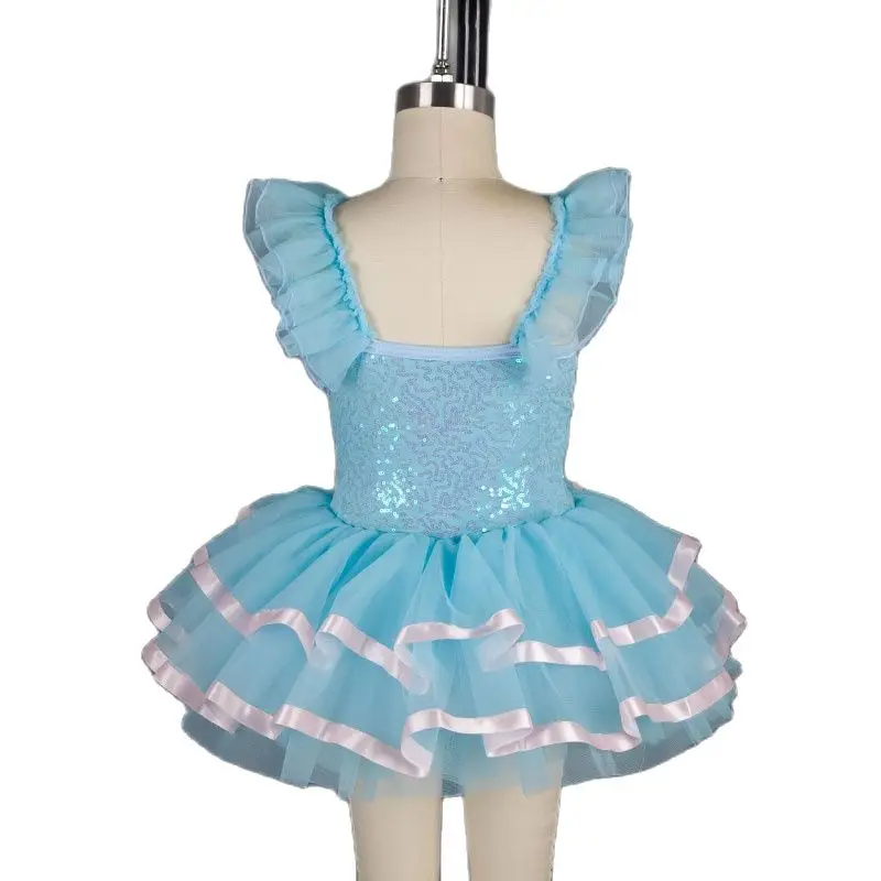 16004 Dance Favourite  pale blue sparkling sequin spandex ballet tutu, girl stage performance ballet costume tutu